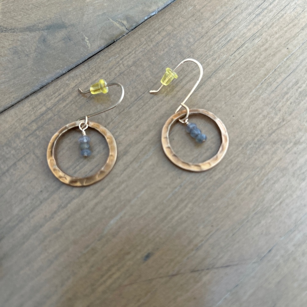 Handmade Bronze Dangles 14Kt. Gold Filled Earwire Earrings Labradorite Rondelles